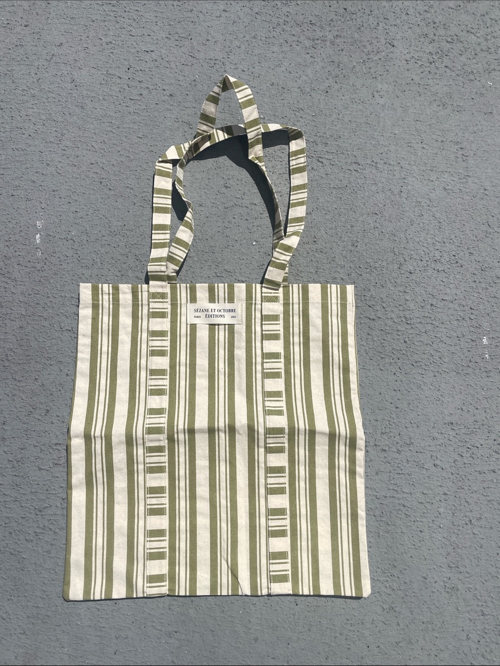 Sézane / octobre Striped Olive Tote Bag